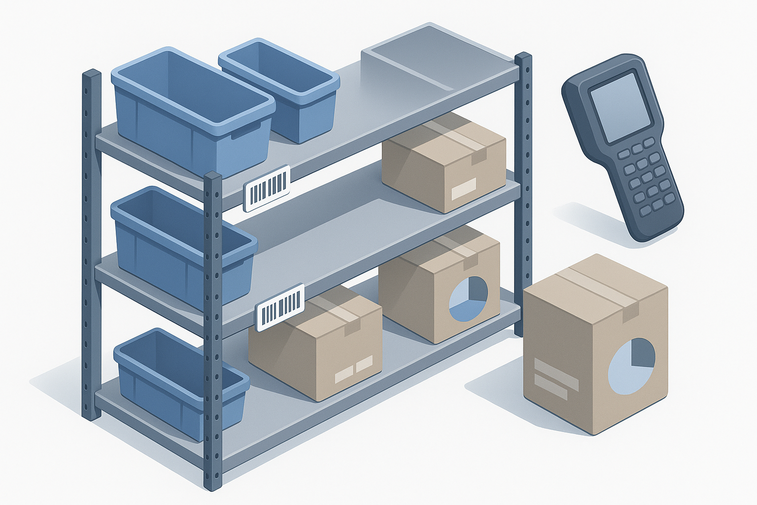 Estante com equipamentos e ferramentas catalogadas.