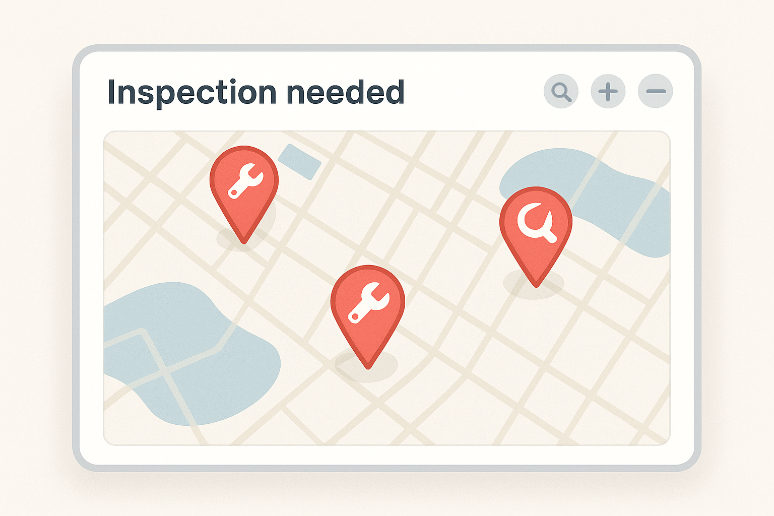 Mapa com marcadores sinalizando equipamentos que precisam ser inspecionados.