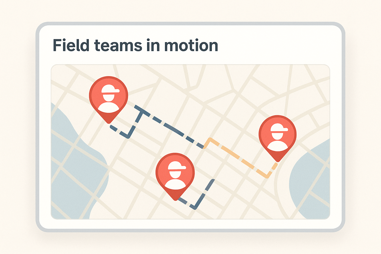 Mapa com rotas e localização de equipes de campo.